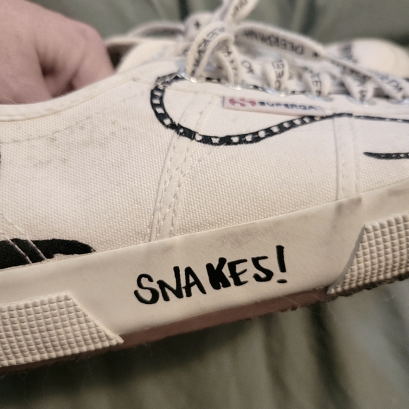 Superga + Deer Dana SNAKES! Black & White Sneakers, Womens EU 42.5, US 11-11.5 - Picture 3 of 7